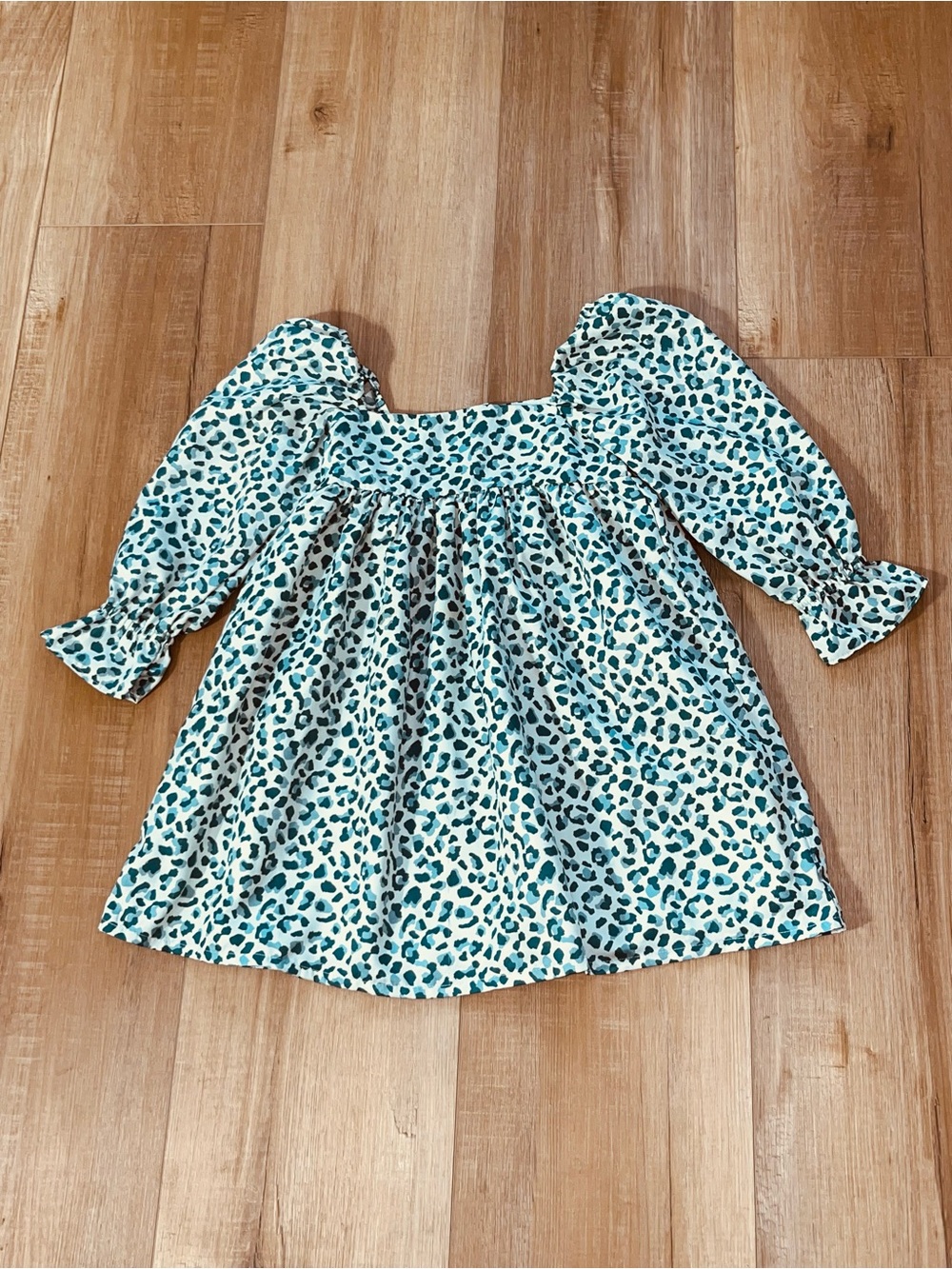 Janie and Jack Leopard Print Square Neck Long Sleeve Dress Size 5